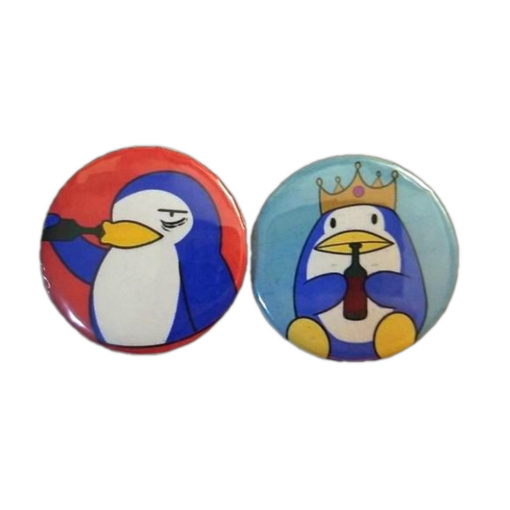 2 Drinking Penguin Pins / Buttons